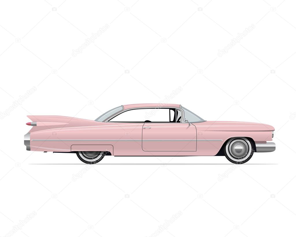 Classic American Vintage Pink Car. Vector Illustration.