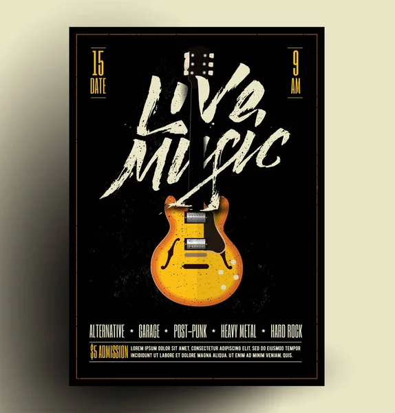 Vintage Styled Retro Live Rock Music Party atau Event Poster, Flyer, Banner. Templat Vektor. Ilustrasi Vektor . - Stok Vektor
