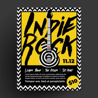 Indie Rock partisi ya da gece kulübü ya da bar canlı müzik etkinliği için poster tasarımı şablonu. Vektör illüstrasyonu.