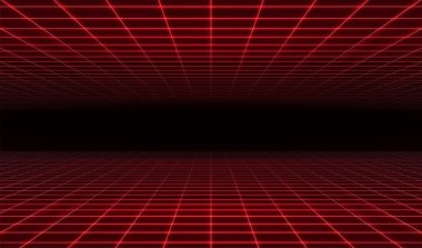 Soyut retro fütüristik kırmızı lazer ızgara arka planı. Vektör İllüstrasyonu