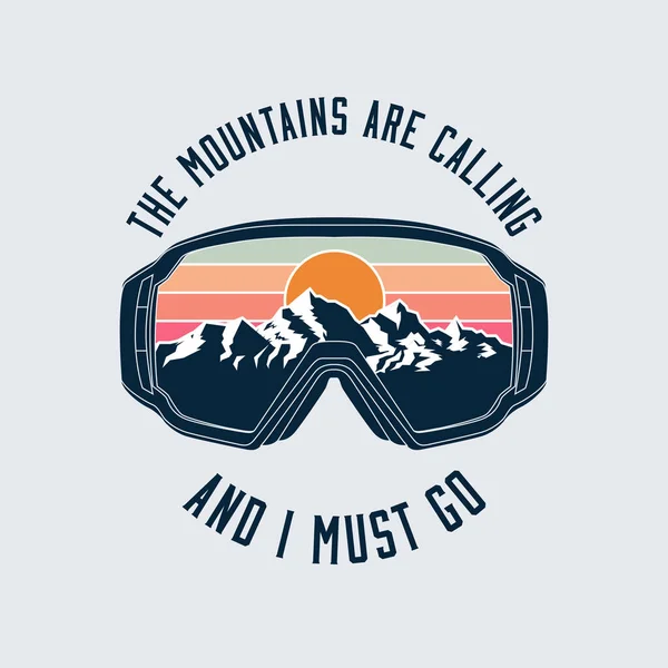 Masques de snowboard ou de ski masque de protection emblème avec reflet paysage de montagne. Illustration vectorielle. — Image vectorielle