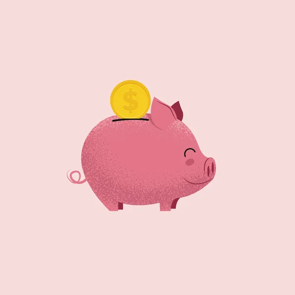 Sparschwein. Spardose für Schweine mit Münze isoliert auf rosa Hintergrund. Geldsparen oder Spendenkonzept. Vektorillustration. — Stockvektor