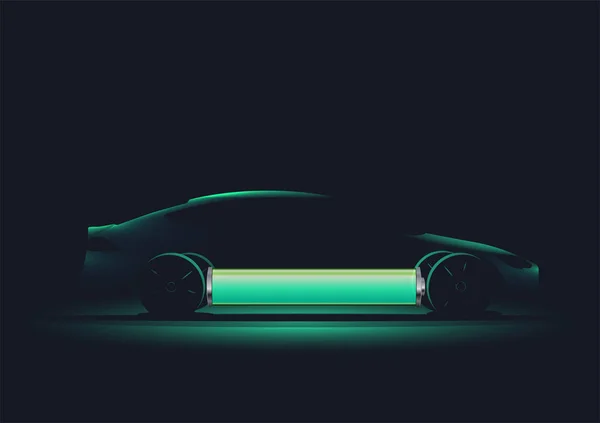 Moderne Vektorillustration der Silhouette eines Elektroautos mit aufgeladener Batterie. Vektorillustration. — Stockvektor