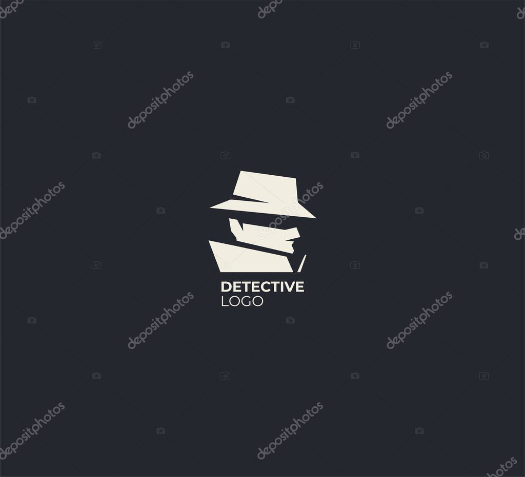 Spy detective logo design template. Criminal internet hacker logo. Investigation concept. Detective agency vector sign. Spy icon. Vintage label. Private detective logo. Vector eps 10 illustration.