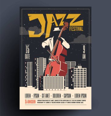 Jazz music live night party event poster flyer template. Vector illustration. clipart