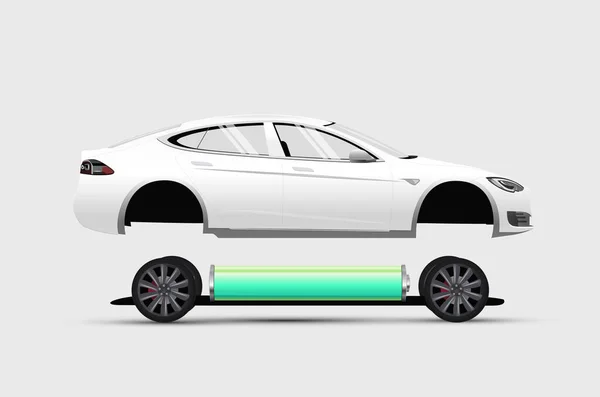 Infografía de la construcción de coches eléctricos. Coche eléctrico blanco aislado. Ilustración de vectores — Vector de stock