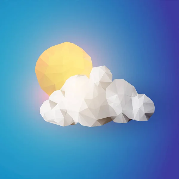 Sonne über den Wolken. Wettersymbol. Darstellung von Low-Poly-Vektoren. — Stockvektor