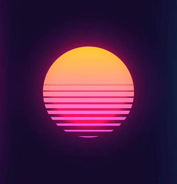 Винтажный ретро-закат 80-х годов. Vaporwave synthwave style vector illustration of the sun. Шаблон для плакатного пространства футуристического фона . — стоковый вектор