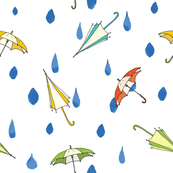 Падіння дощу і безшовний візерунок з парасолькою . — стоковий вектор