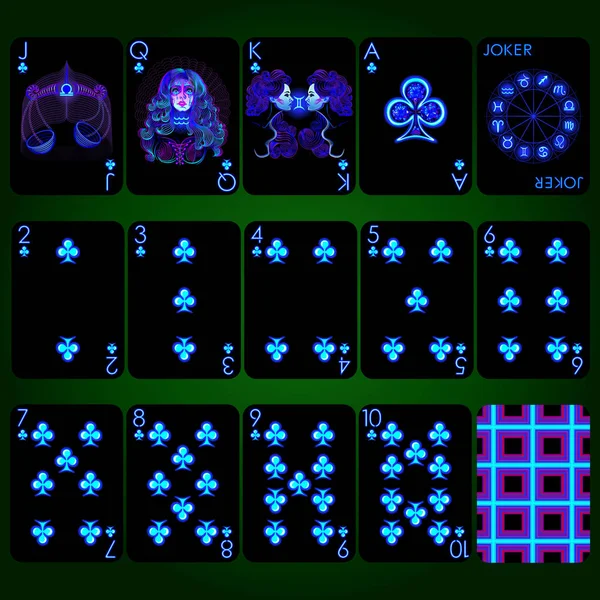 Neon Playing Cards Zodiac Signs Black Cards Neon Signs Zodiac Stock