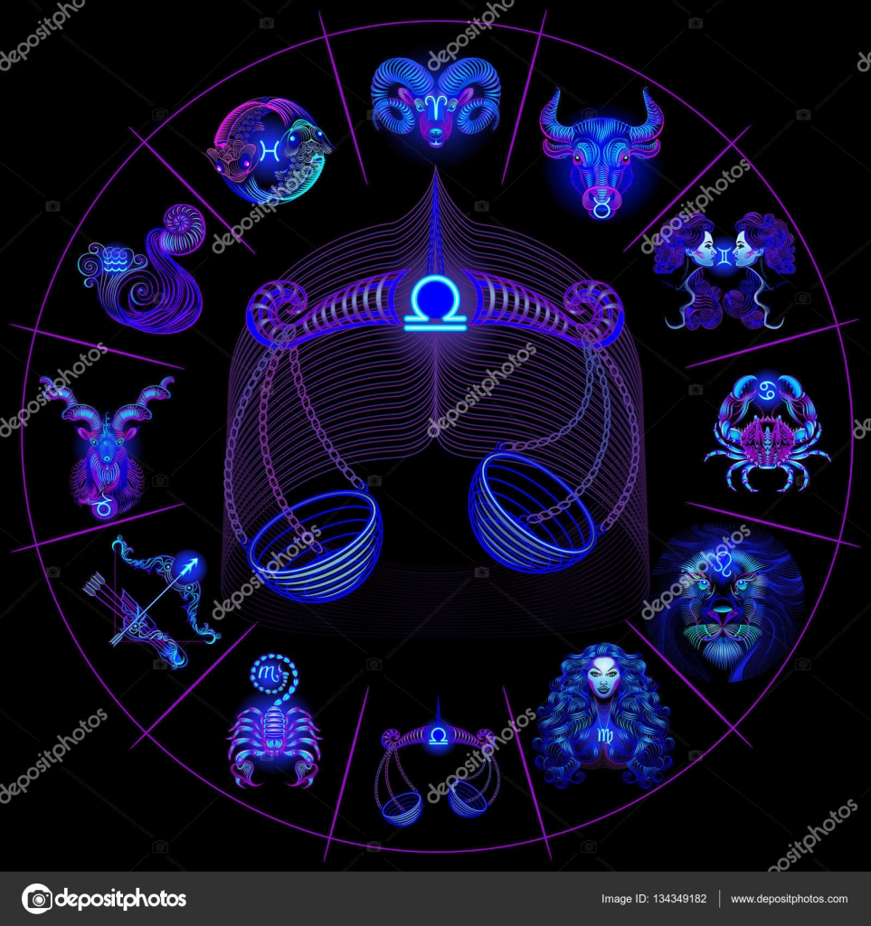 Neon Horoskop Cirkel Med Tecken Pa Zodiaken Stall In Astrologi Tecken Vagen Stock Neon Horoskop Cirkel Med Tecken Pa Zodiaken Stall In Astrologi Tecken Vagen Stock