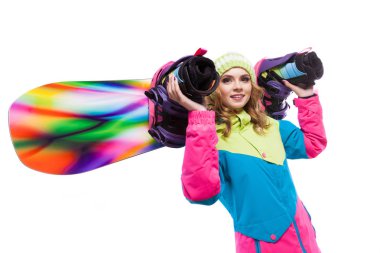 sholders snowboard ile güzel kız