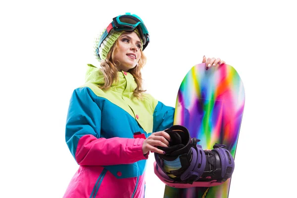 Meisje met snowboard geïsoleerd — Stockfoto