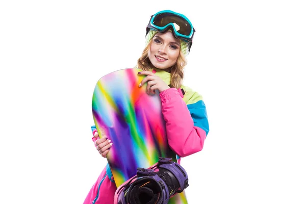 Pretty young woman with snowboard — Stock Photo, Image