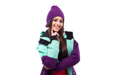 snowboard takım elbiseli güzel kadın