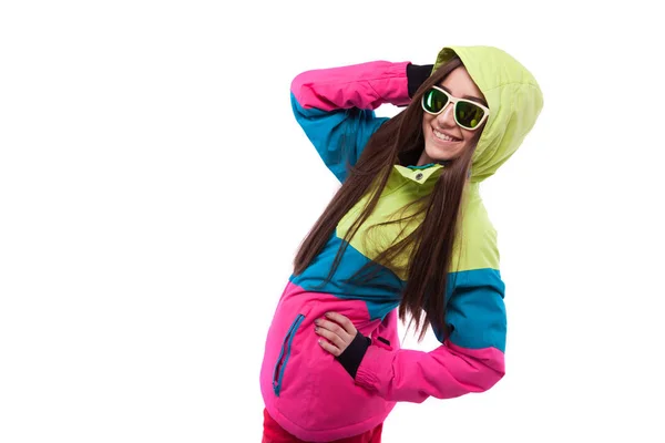 겨울 스포츠 재킷에 웃는 소녀 — 스톡 사진