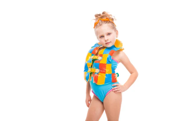 Girl in swimsuit and life jacket — Stock Photo, Image