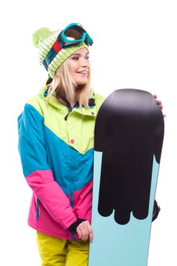güzel genç kadın snowboard ile