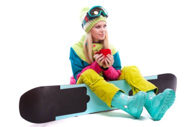 snowboard ile Kayak elbiseli kadın
