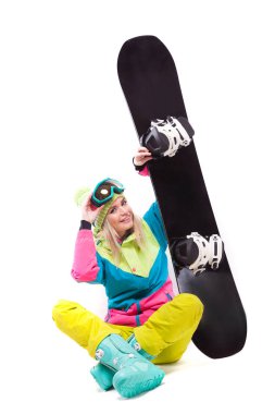 güzel genç kadın snowboard ile