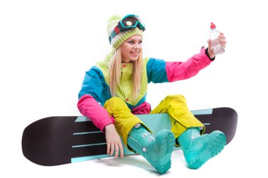 snowboard ile Kayak elbiseli kadın