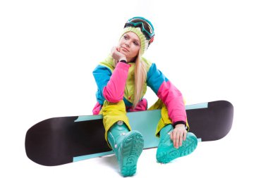 snowboard ile Kayak elbiseli kadın