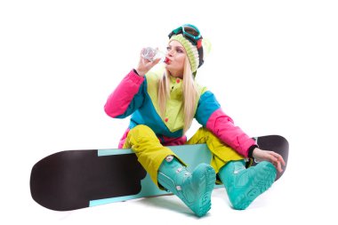snowboard ile Kayak elbiseli kadın