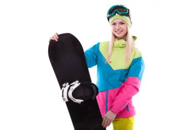 güzel genç kadın snowboard ile