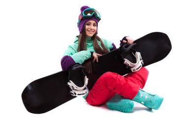 snowboard ile Kayak elbiseli güzel kadın