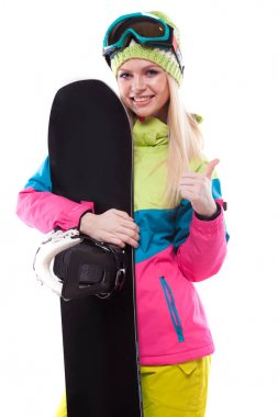 güzel genç kadın snowboard ile