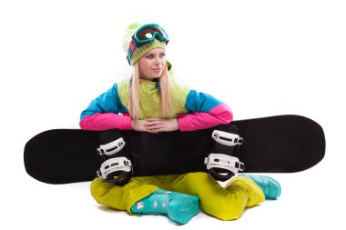güzel genç kadın snowboard ile