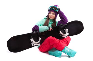 snowboard ile Kayak elbiseli güzel kadın