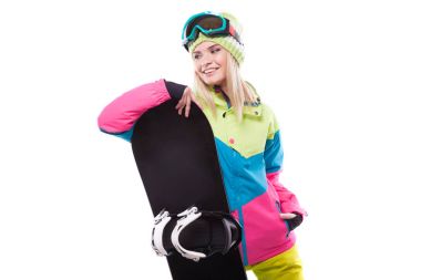 güzel genç kadın snowboard ile