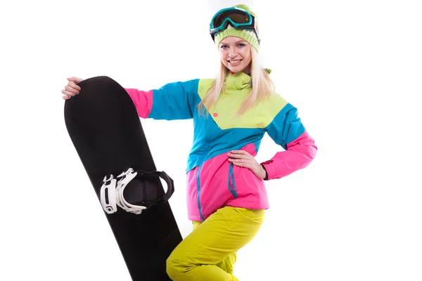 Beautiful young woman with snowboard — Stock Photo, Image