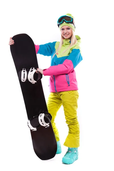 Красива молода жінка зі сноубордом — стокове фото