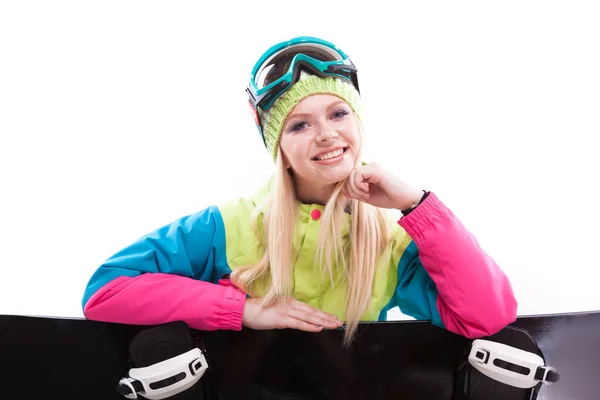 Красива молода жінка зі сноубордом — стокове фото