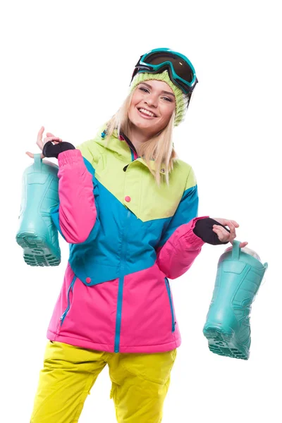 스노우 부츠와 스키복에 여자 — 스톡 사진