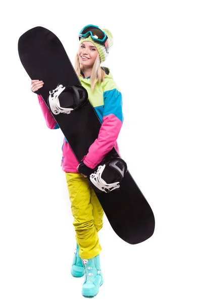 Vacker ung kvinna med snowboard — Stockfoto