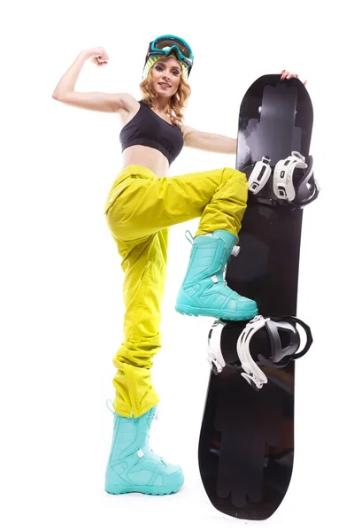 Vackra sport flicka med snowboard — Stockfoto