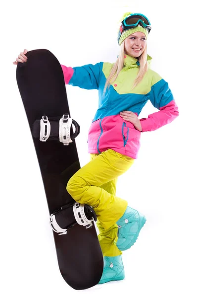 Vacker ung kvinna med snowboard — Stockfoto