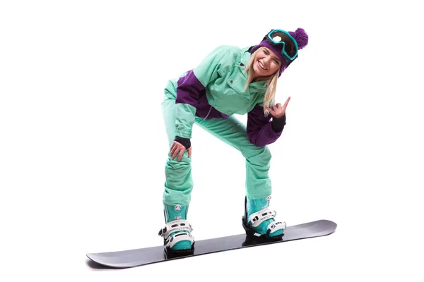 Kvinna i ski suit Rider snowboard — Stockfoto