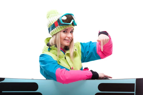 Schöne junge Frau mit Snowboard — Stockfoto