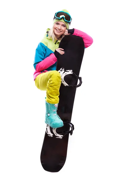 Mooie jonge vrouw met snowboard — Stockfoto