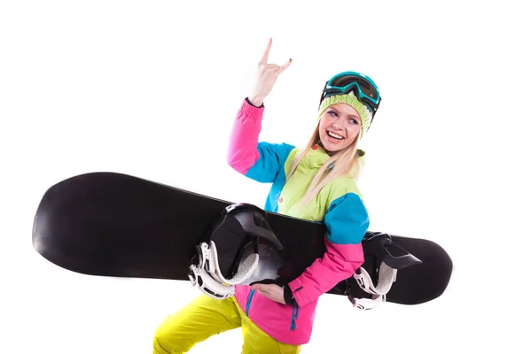 Krásná mladá žena s snowboard — Stock fotografie