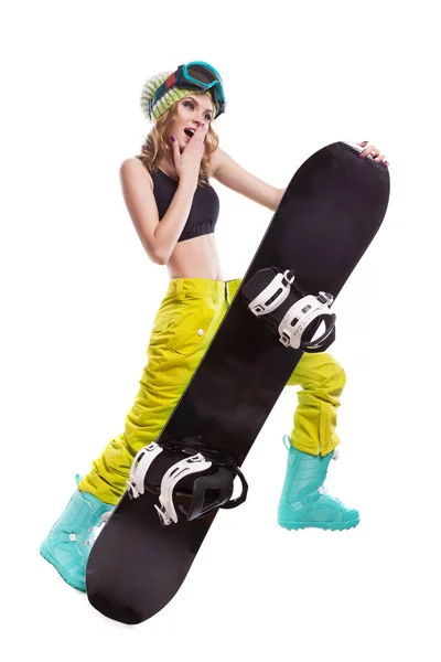 Bonita chica deportiva con snowboard —  Fotos de Stock