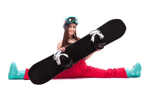 Delgada joven mujer sostiene snowboard — Foto de Stock