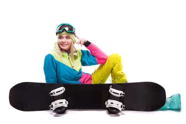 Beautiful young woman with snowboard — Stock Photo, Image