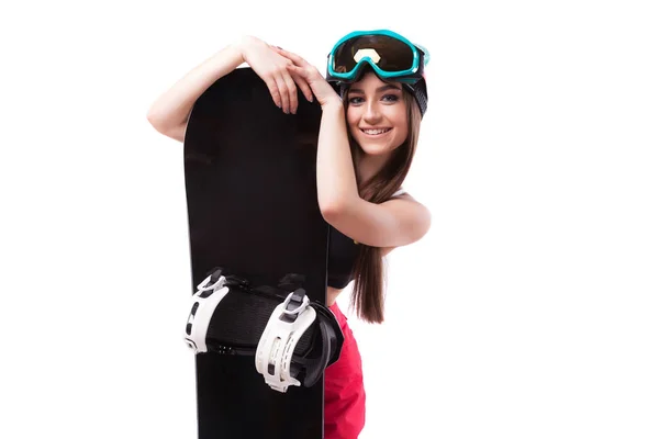 Magro jovem mulher detém snowboard — Fotografia de Stock