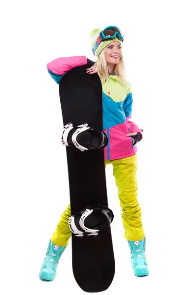 Bela jovem com snowboard — Fotografia de Stock