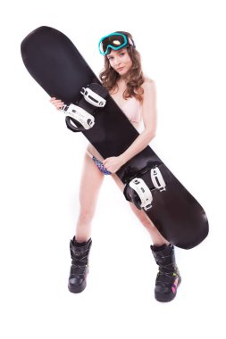 Bikini snowboard ile çok seksi kadın